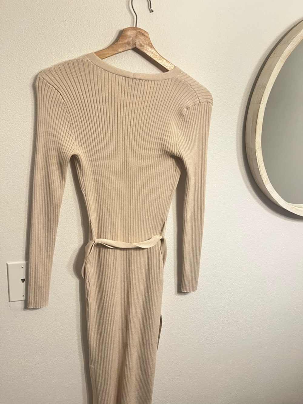 Biege Ribbed Button-Front Midi Dress - Picture 2 of 2